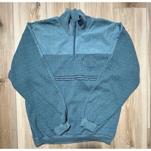 Vintage Hukapoo Waffle Knit Teal Blue 1/4 Zip Pullover Sweater - Men Size Large
